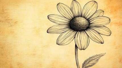 Drawing of a Daisy Flower with Sepia Tone Background Art