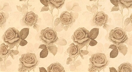 Obraz premium A vintage watercolor floral pattern with faded roses and soft sepia tone, AI Generated