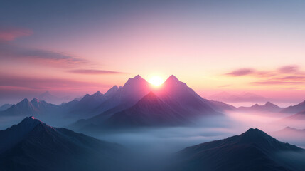 Breathtaking sunrise over majestic mountains in a serene landscape nature photography tranquil atmosphere aerial view
