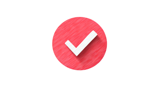 Check Mark on red Circle, White Tick graphic icon element, cut out transparent