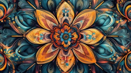 Intricate Flower Pattern Art with Detailed Petals and Ornamental Elements