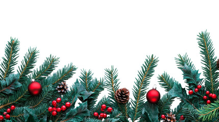 Christmas composition, ornaments, fir branches, red berries, cut out transparent