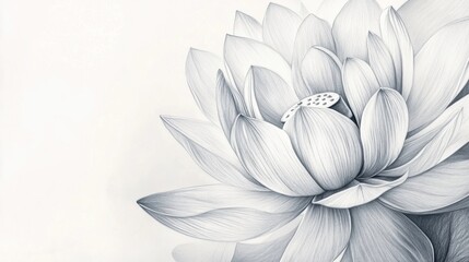 Elegant Lotus Flower Graphite Drawing with Detailed Petals and Seeds