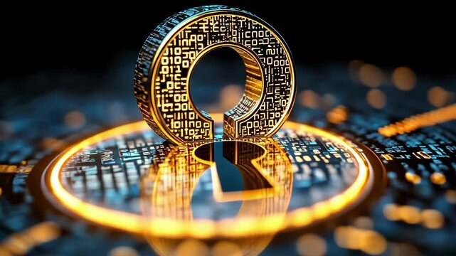 Digital keyhole with glowing binary code patterns representing cybersecurity and data protection