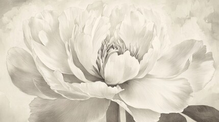 Elegant White Peony Flower Blossom in Soft Sepia Tones Artwork