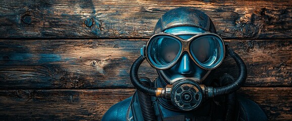 Vintage Diving Gear Against Wood