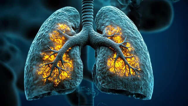 Intricate human lungs visualization with glowing bronchial network
