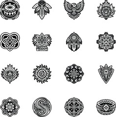 Set of Ancient Cherokee Glyph Style Icons 

