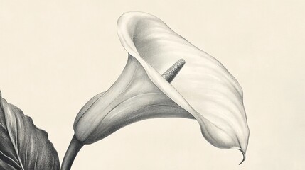 Calla Lily Pencil Drawing Elegant Botanical Illustration in Monochromatic Style
