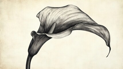 Calla Lily Detailed Graphite Drawing on Textured Off-white Background