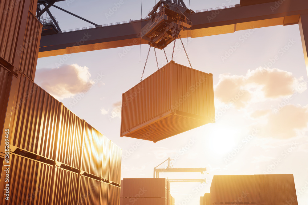 Poster ai-integrated crane lifting a ship s superstructure module with millimeter precision, guided by moti