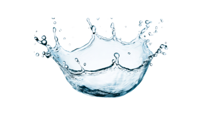 Water splash with crown shape on isolated black background, cut out transparent