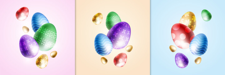 Happy Easter banner, poster, greeting card. Trendy Easter design with typography, bunniess. Easter poster and banner template with Easter eggs . Holiday social media banner template design.