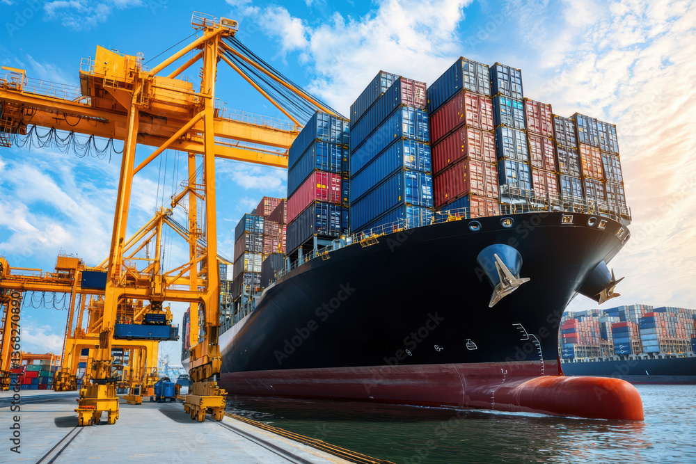 Poster ai-integrated crane lifting a ship s superstructure module with millimeter precision, guided by moti