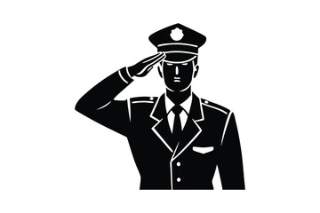 Silhouette vector art illustration of a police officer saluting in uniform.eps