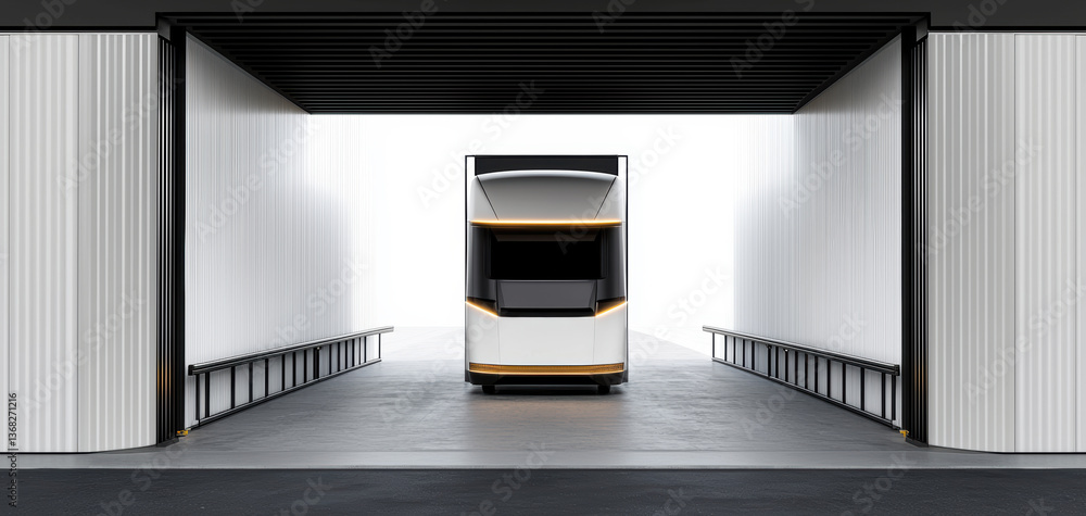 Aufkleber autonomous truck loading dock with rfid scanning gates and ai software assigning cargo based on rout