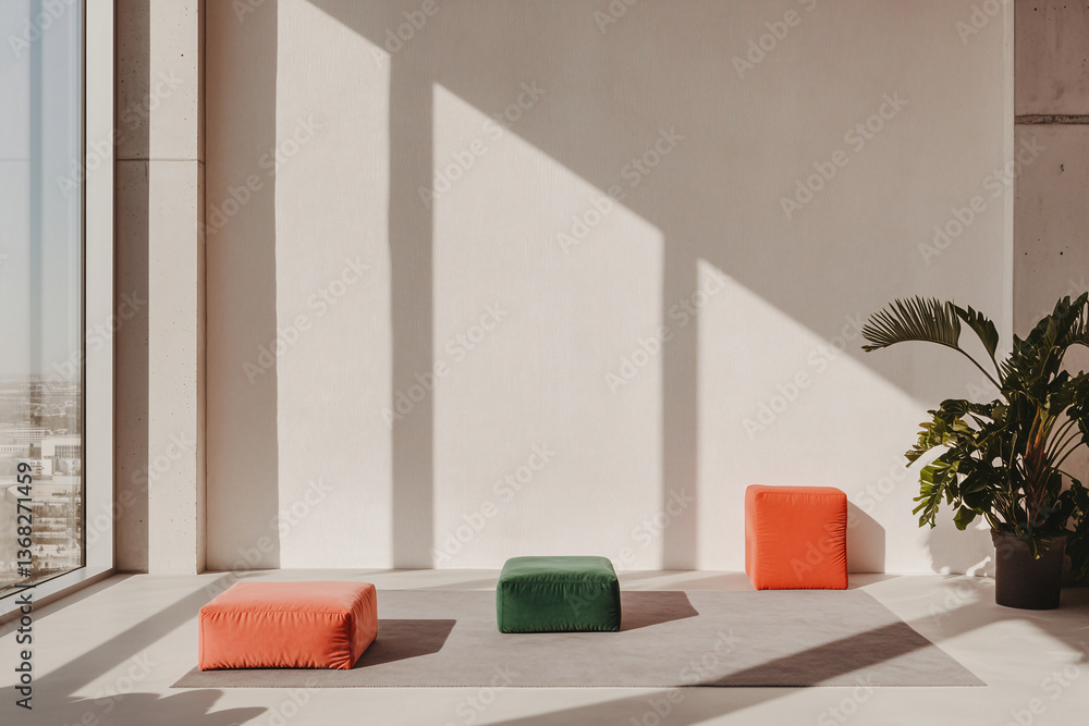 Poster colorful cubes in modern space: featuring vibrant colorful cubes in a contemporary setting with natu