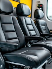 Ambulance interior designed with mounted medical cameras, touchscreens, and integrated communication modules for hybrid emergency response