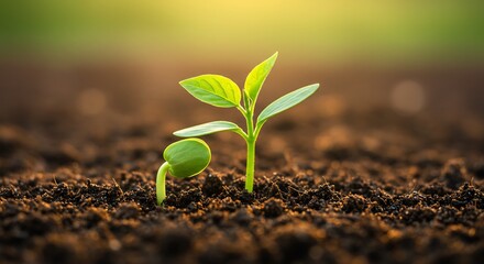 Fototapeta premium Sprout Emerging Warm Sunlight Growth. AI Generated
