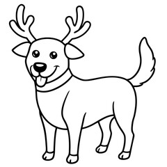 A Joyful Dog wearing reindeer antler line art vector illustration