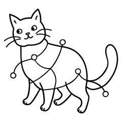 Cat tangled in Christmas light line art vector illustration