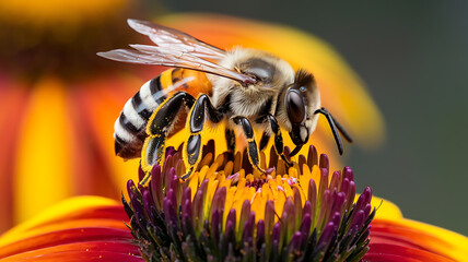 Honeybee on a flower macro vibrant colors nature