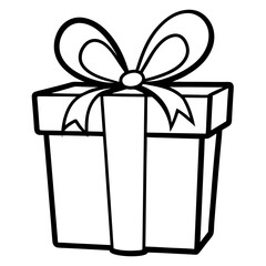 Gift box with big red bow line art vector illustration 