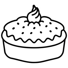 Fruitcake with powdered sugar topping line art vector illustration 