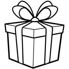 Gift box with big red bow line art vector illustration 