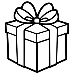 Gift box with big red bow line art vector illustration 
