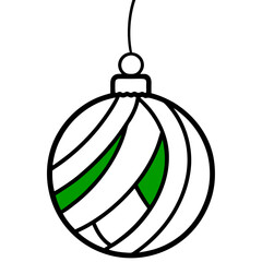 Red and green Christmas ornament hanging line art vector illustration