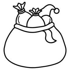 Santa sack full of toy line art vector illustration 