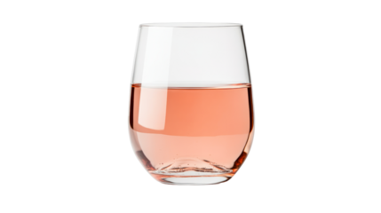 Rosé in elegant glass goblet, clear liquid, cut out transparent