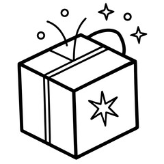Surprise gift box with magical sparkle line art vector illustration 