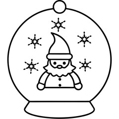 Tiny Santa inside a snowflake globe line art vector illustration 