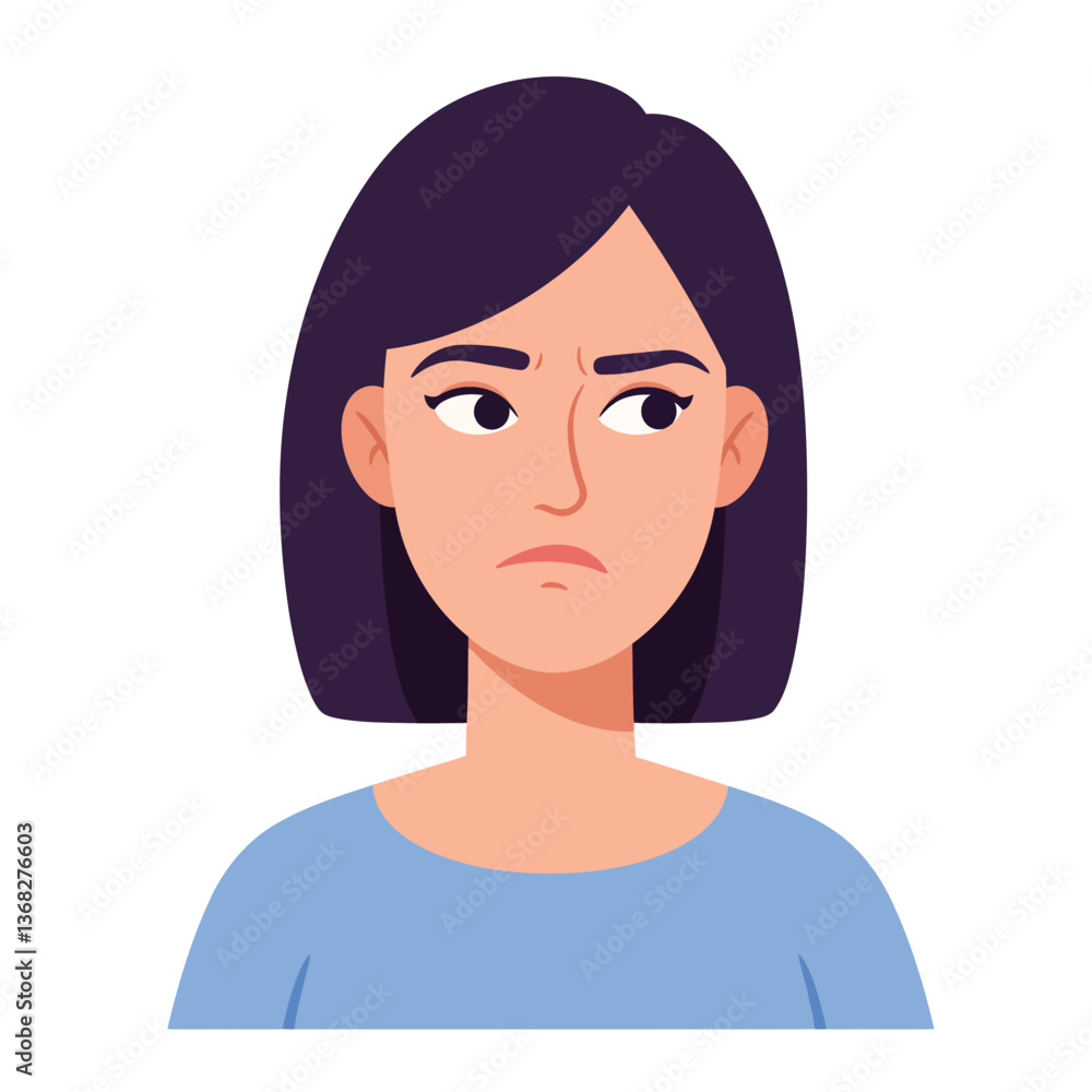 Poster woman with neutral expression in flat design style vector art