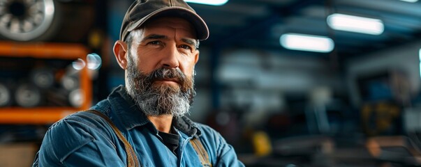Fototapeta premium Portrait of a senior mechanic exuding confidence in his workshop