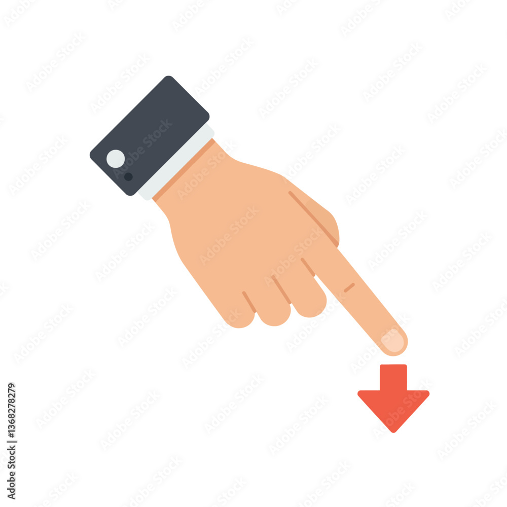 Poster hand gesture pointing downward in flat design style vector art