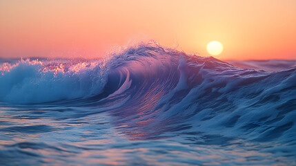 Serene sunset over ocean waves, capturing the vibrant colors and tranquil atmosphere