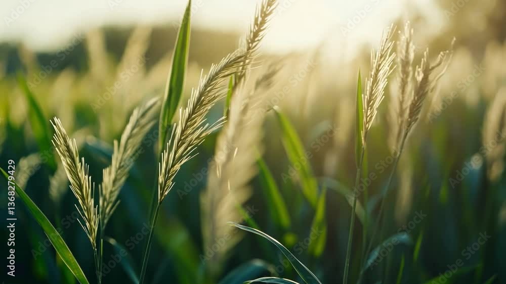 Poster sunlight glimmers through tall grass in a serene field creating a natural atmosphere of calmness and