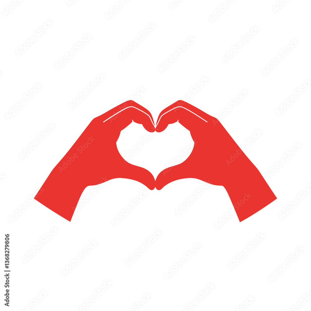 Poster hands forming a heart shape in bold red minimal vector art