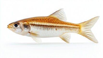 Fototapeta premium Detailed close-up of a vibrant golden fish against a white background.