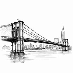 Brooklyn Bridge. Brooklyn Bridge hand-drawn comic illustration. Vector doodle style cartoon illustration