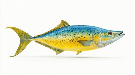 Illustration of a vibrant blue and yellow fish against a white background.
