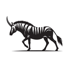 Black Color Quagga Silhouette Vector Illustration, Solid White Background