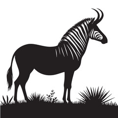Black Color Quagga Silhouette Vector Illustration, Solid White Background