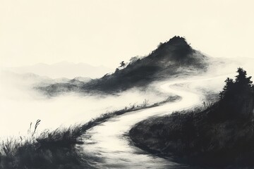 Mountain Pass Unveiled, Morning fog lifting