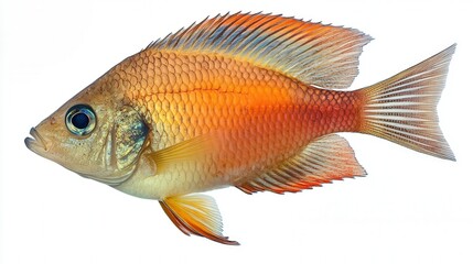 Obraz premium Vibrantly colored orange and yellow fish with intricate scale patterns, elegantly swimming.