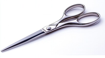 Close-up of sleek, stainless steel scissors on a white background.
