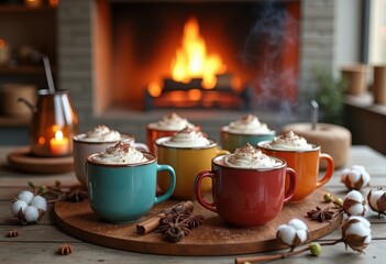 charming cozy diy winter beverage setup featuring vibrant colorful decorative inviting warm atmosphere, mug, drinks, hot, coffee, tea, ceramic, design